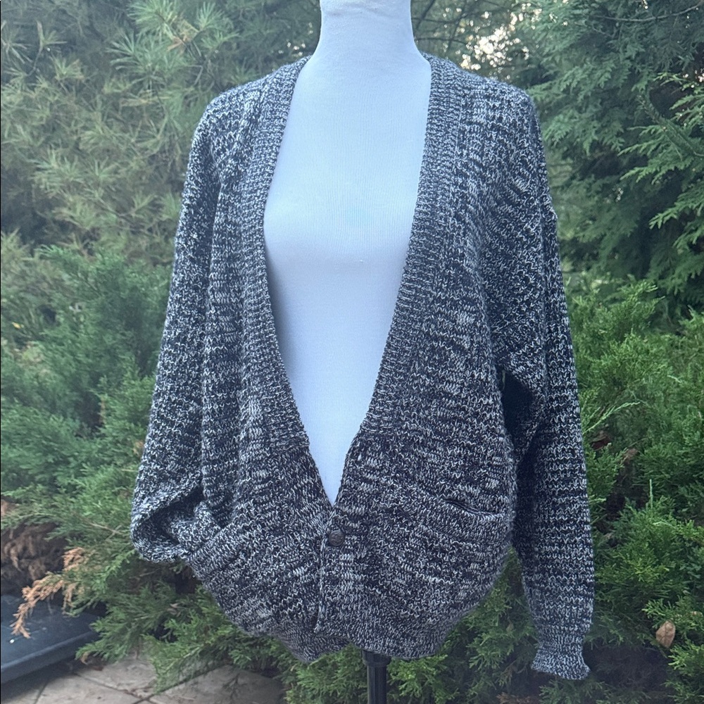 Men's Black and Gray Cardigan Sweater
